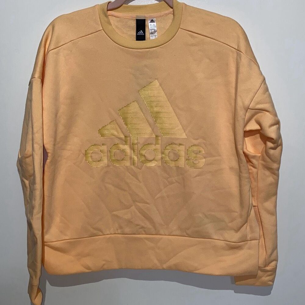 Adidas Womens Sweater Pullover Crewneck Sweatshirt Orange Small Glam Logo Snap S - Picture 1 of 7